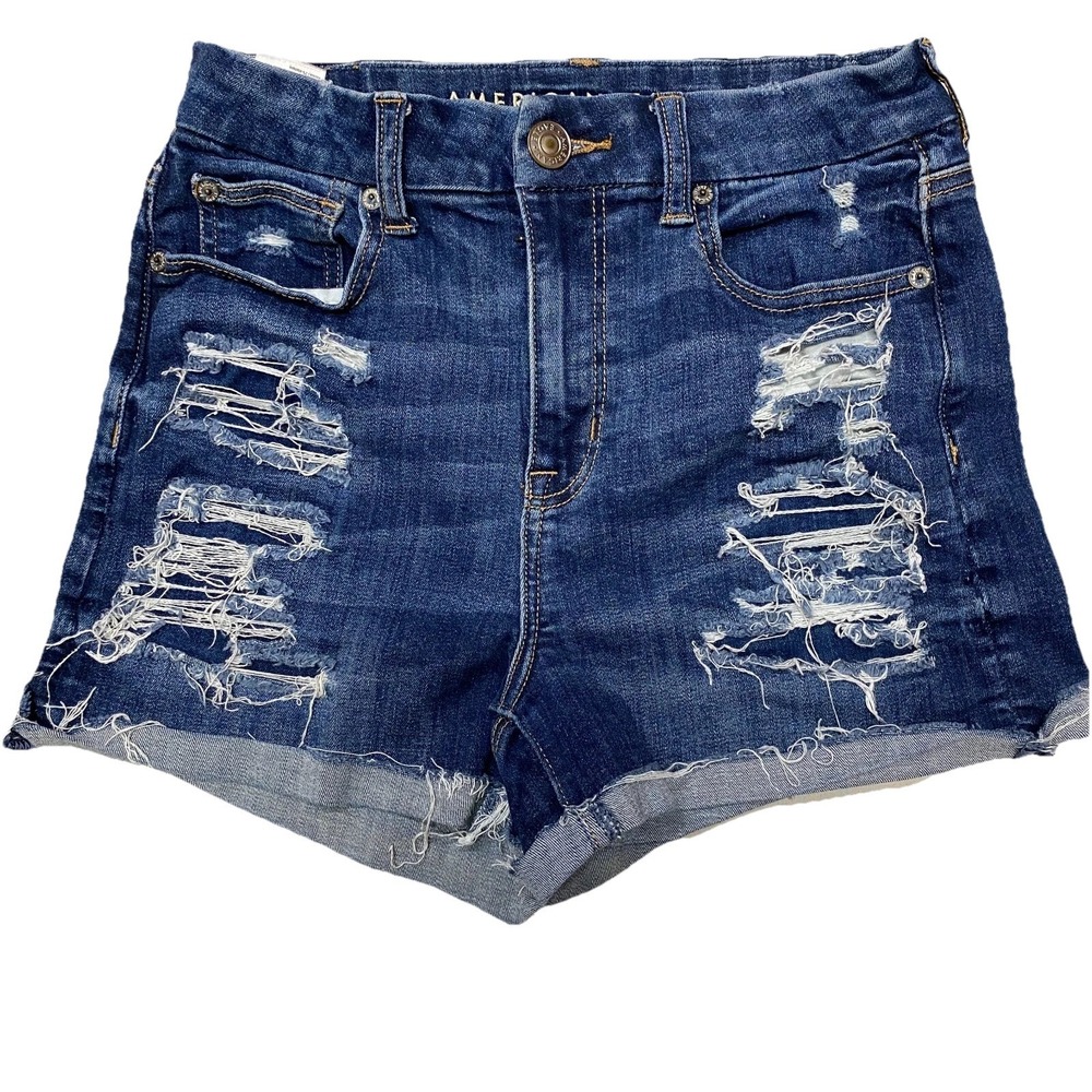 American Eagle Next Level Stretch Womens 4 Festival Distressed Denim Shorts Blue